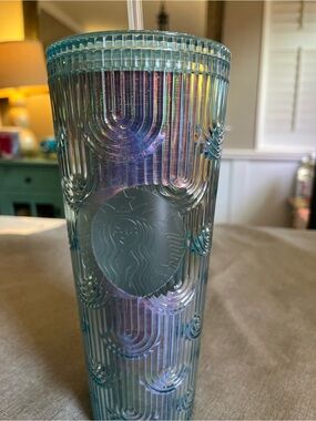 Starbucks Iridescent Teal Tall Cold Cup with Clear Straw * collectors